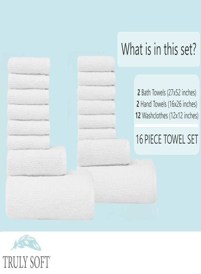 TRULY SOFT Essential Yarn Dye Stripe Teal 16 Piece Towel Set, Striped Jacquard Themed, for Men and Women, Oeko-TEX Certified Confidence - Image 3
